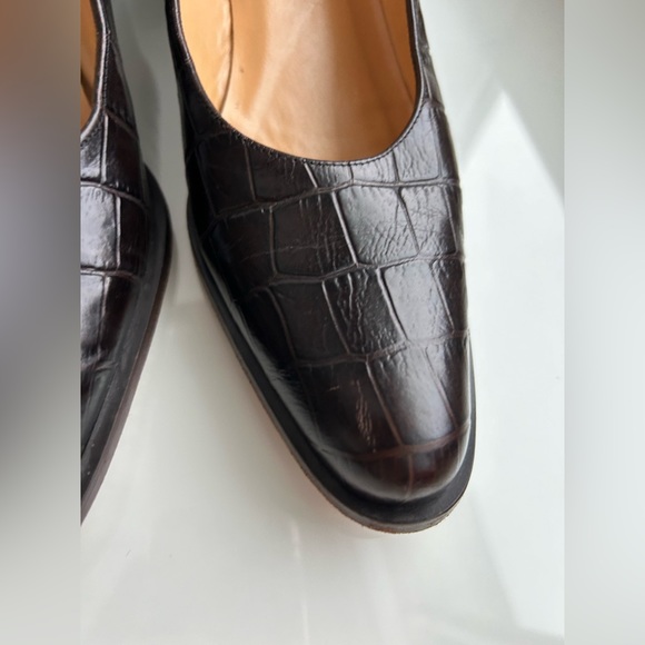 Vintage Coach Dark Brown Croc Embossed Leather Chunky Heel Pumps - Picture 7 of 12